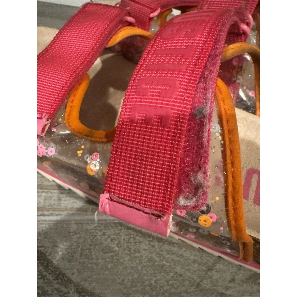 Justice Girls Pink Orange Sequin Slide Sandals Size 3 Hook & Loop Casual Shoes